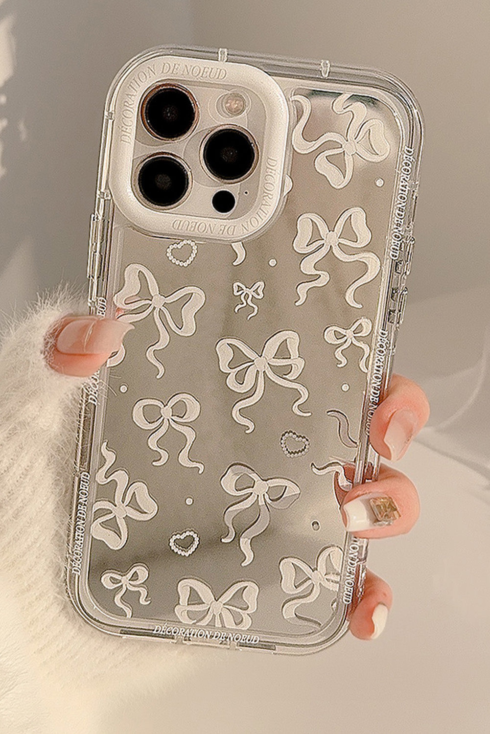 Silvery Mirror Bowknot Print Lens Protective Phone Case