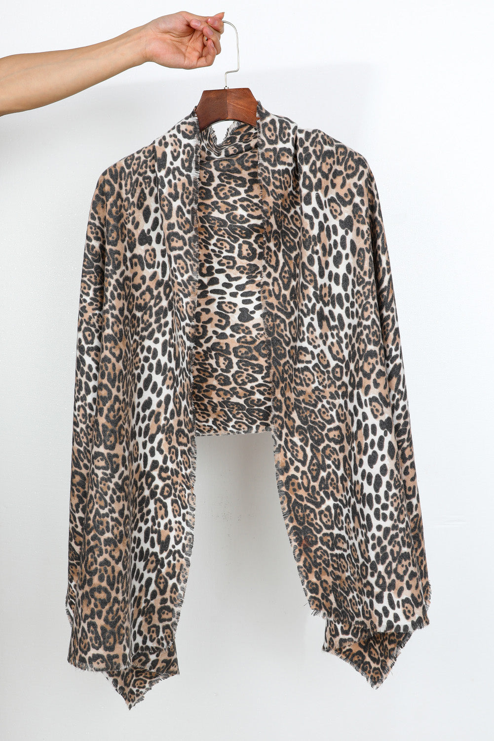 Leopard Print Raw Edge Soft Shawl Scarf