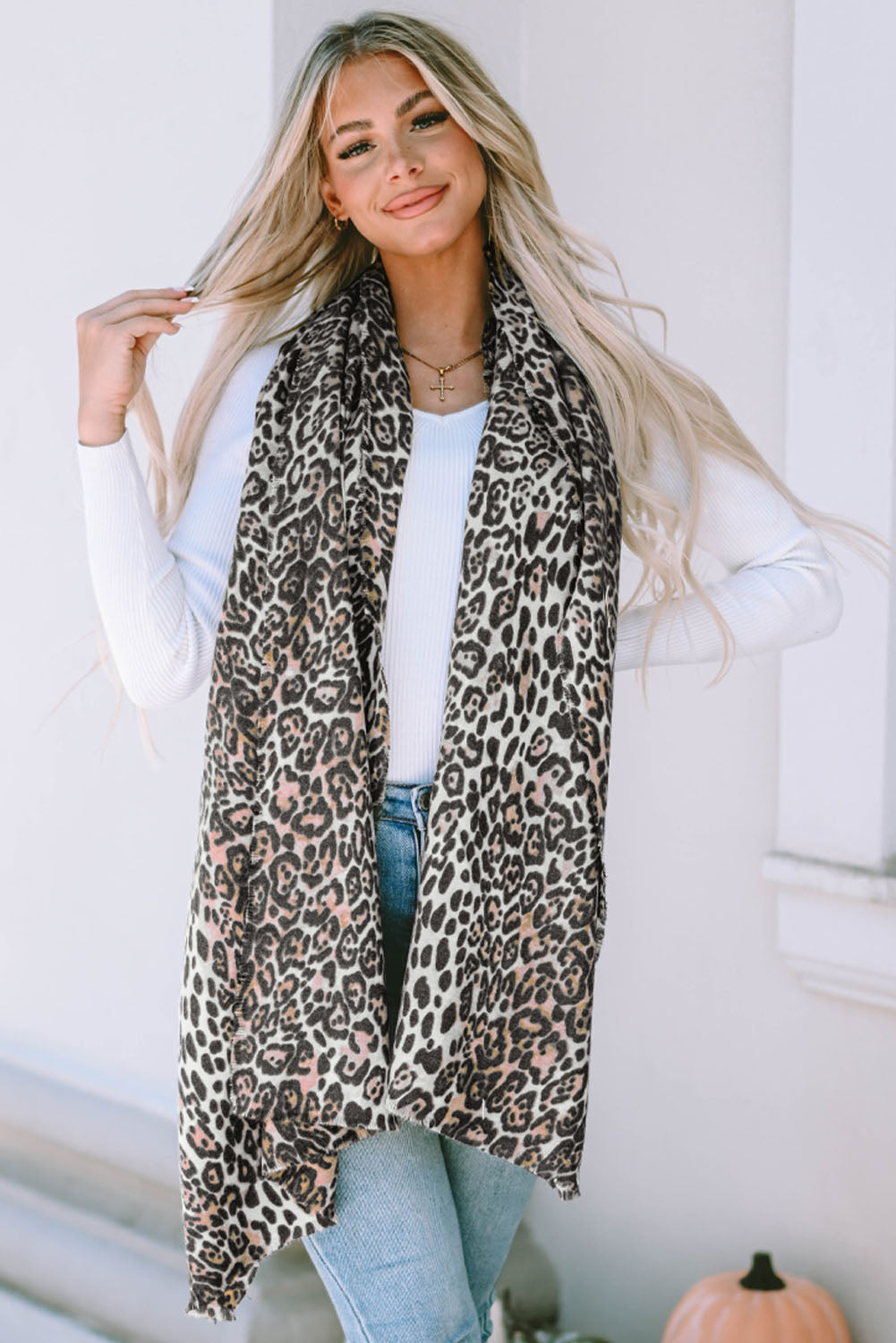 Leopard Print Raw Edge Soft Shawl Scarf