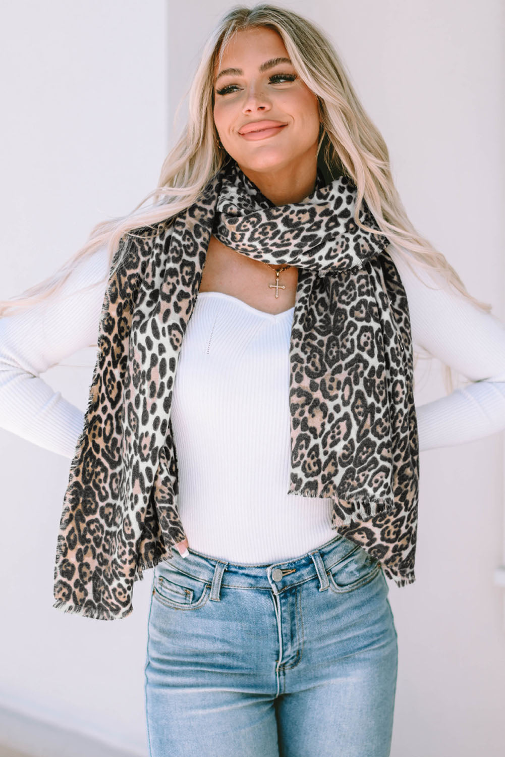 Leopard Print Raw Edge Soft Shawl Scarf