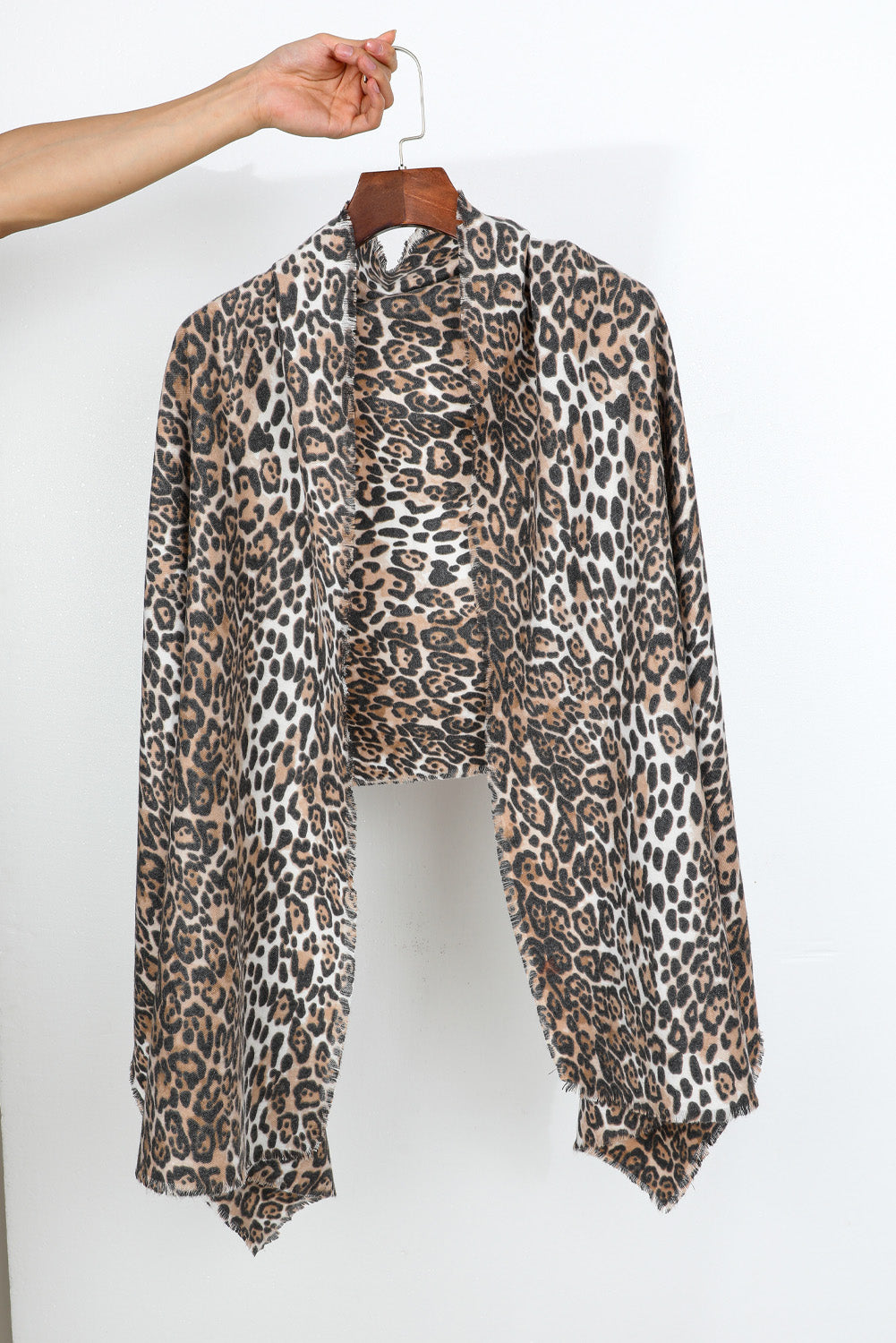 Leopard Print Raw Edge Soft Shawl Scarf