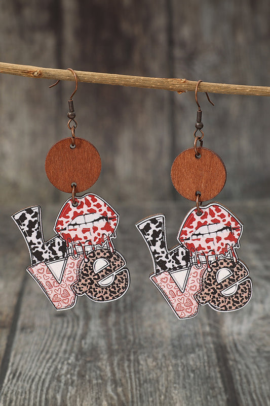 Black Valentine's Day Leopard Love Lip Leather Earrings