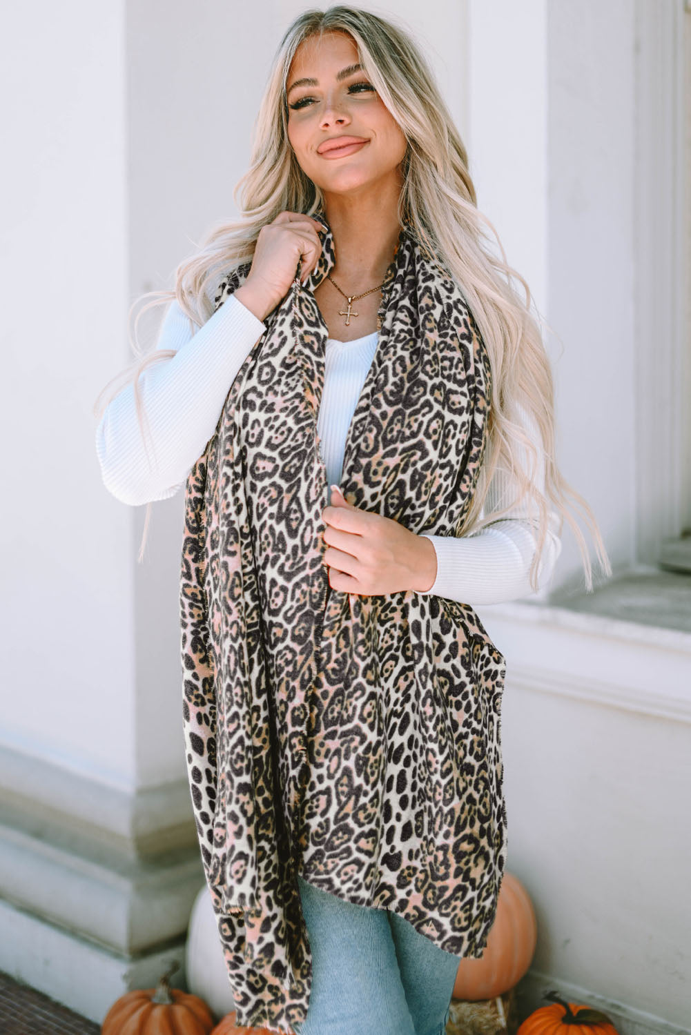 Leopard Print Raw Edge Soft Shawl Scarf