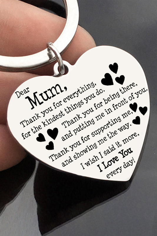 White Mothers Day Metal Heart Shape Keyring