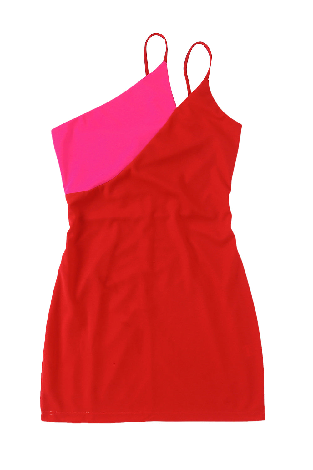 Red and Hot Pink Bodycon Sleeveless Mini One Shoulder Dress