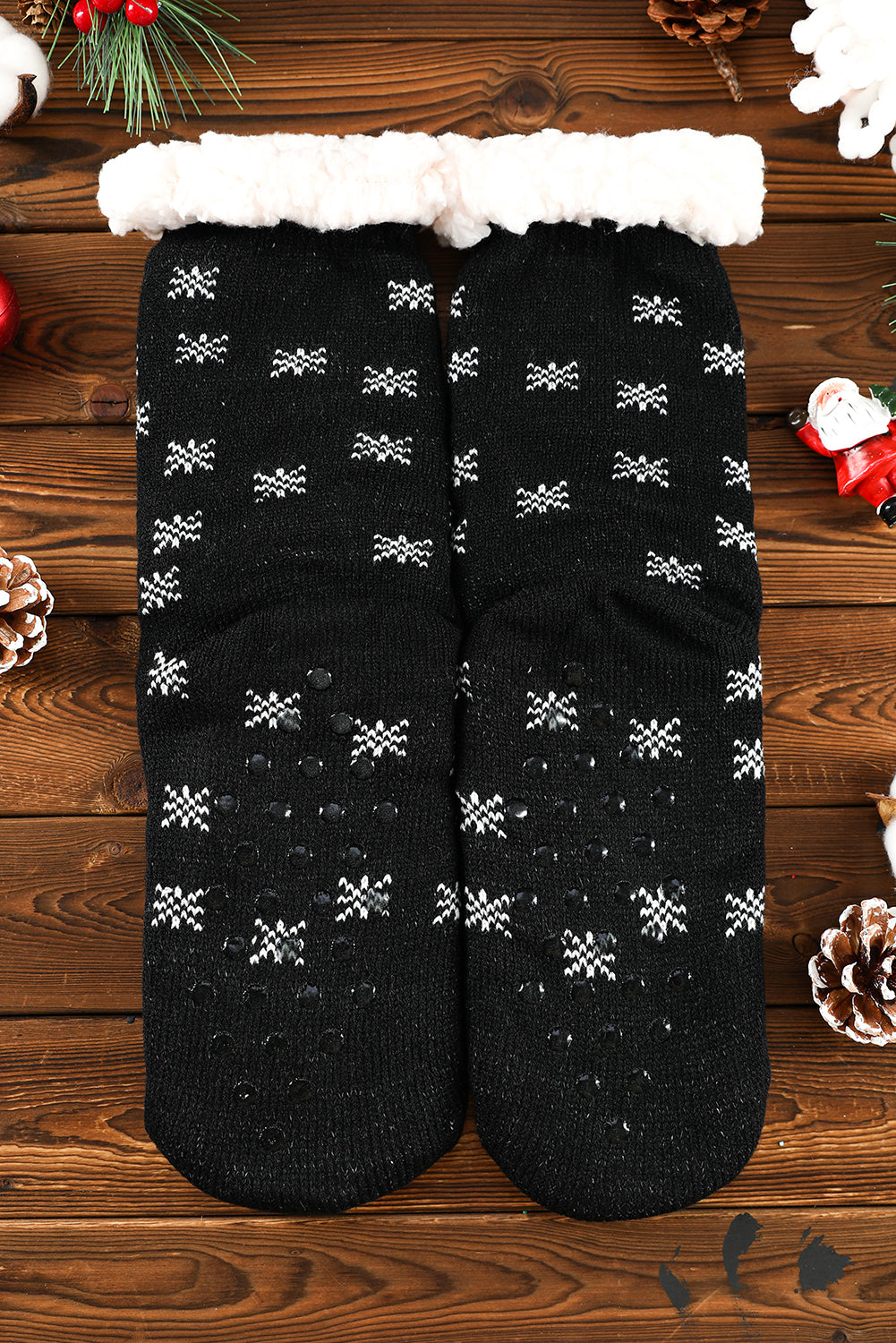 Black Christmas Cartoon Pattern Woolen Knit Socks