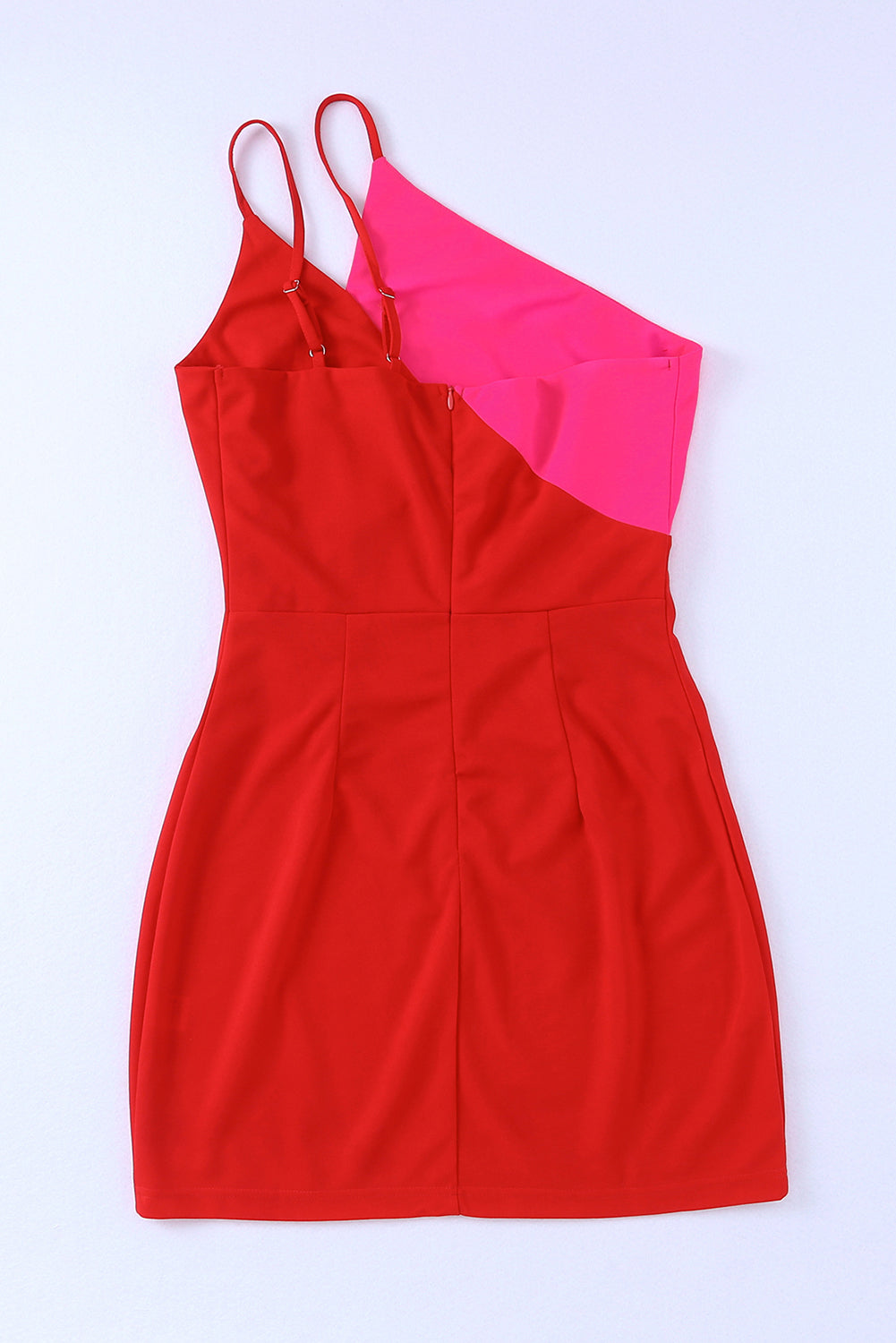 Red and Hot Pink Bodycon Sleeveless Mini One Shoulder Dress