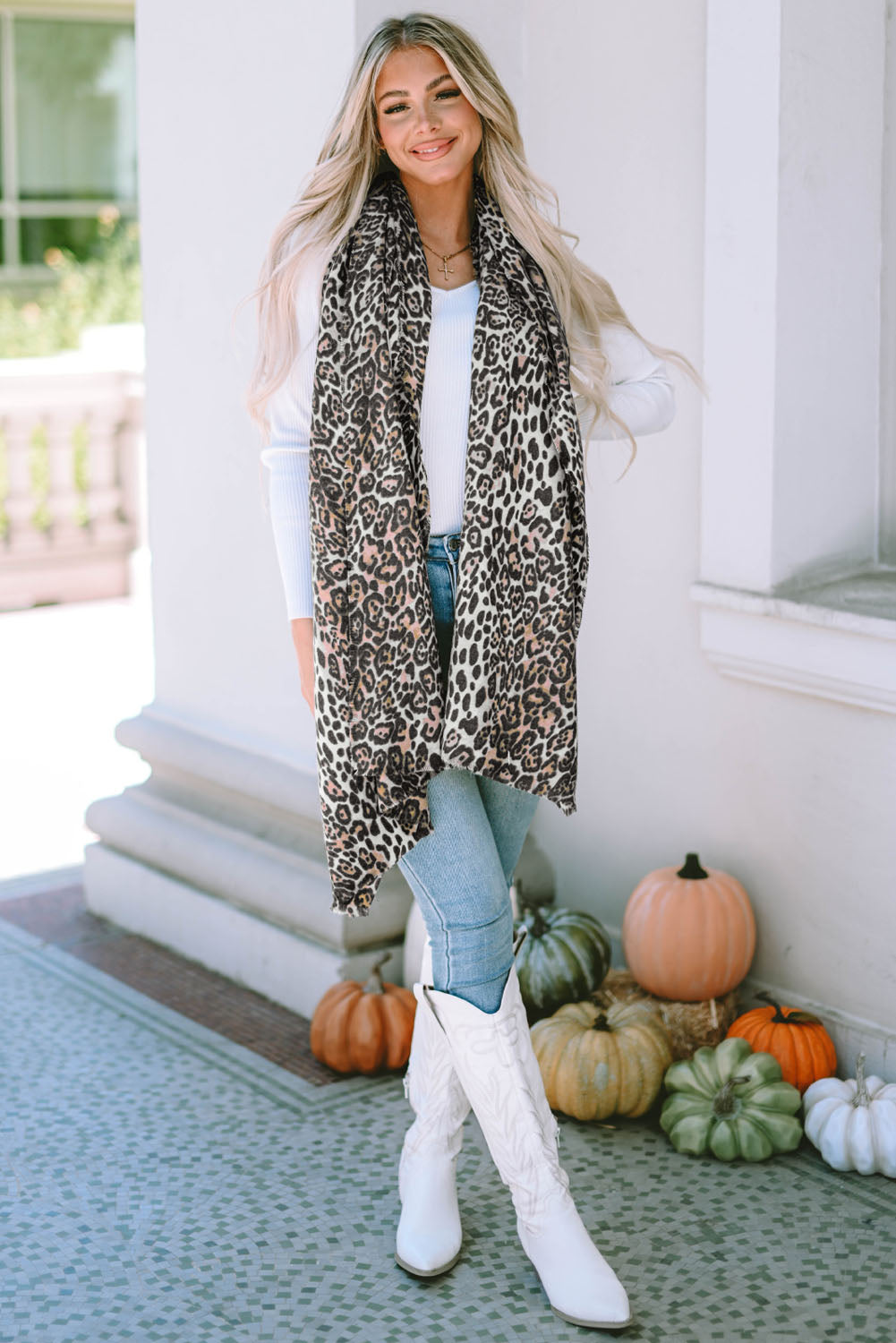 Leopard Print Raw Edge Soft Shawl Scarf