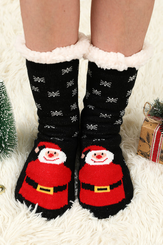 Black Christmas Cartoon Pattern Woolen Knit Socks