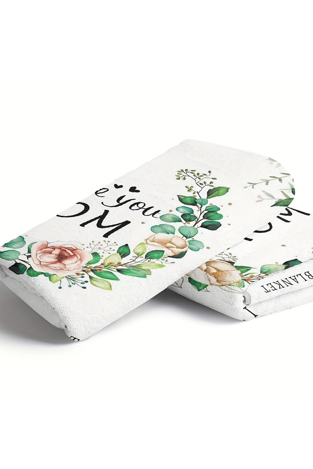 White I Love You MOM Floral Print Large Blanket 130*150cm