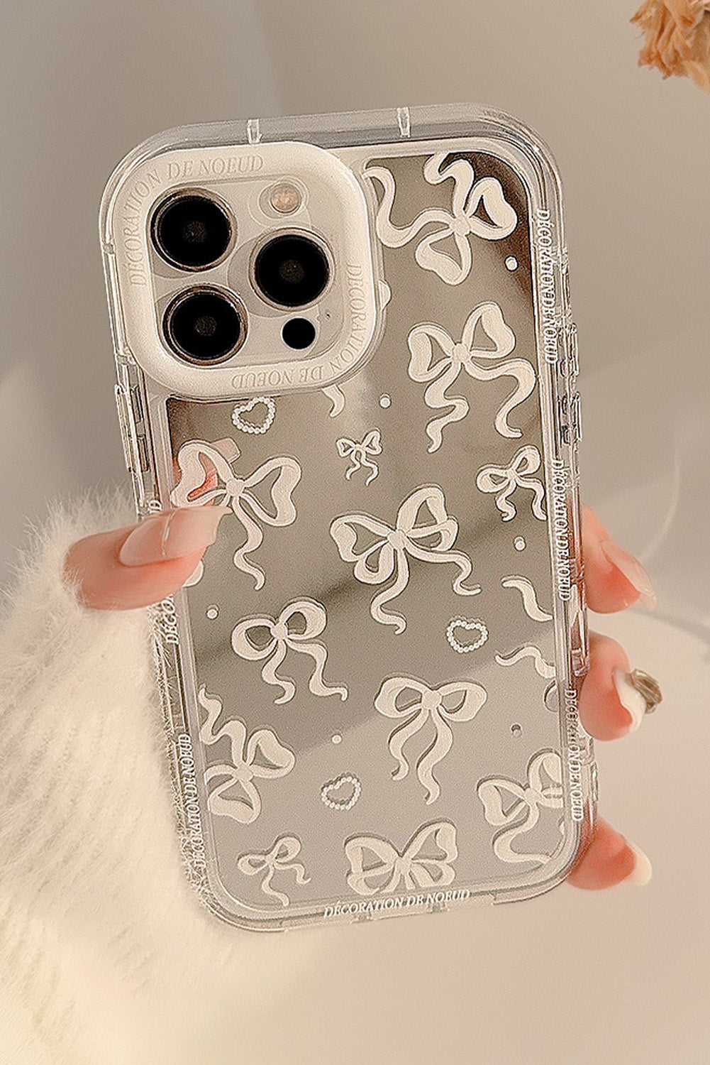 Silvery Mirror Bowknot Print Lens Protective Phone Case