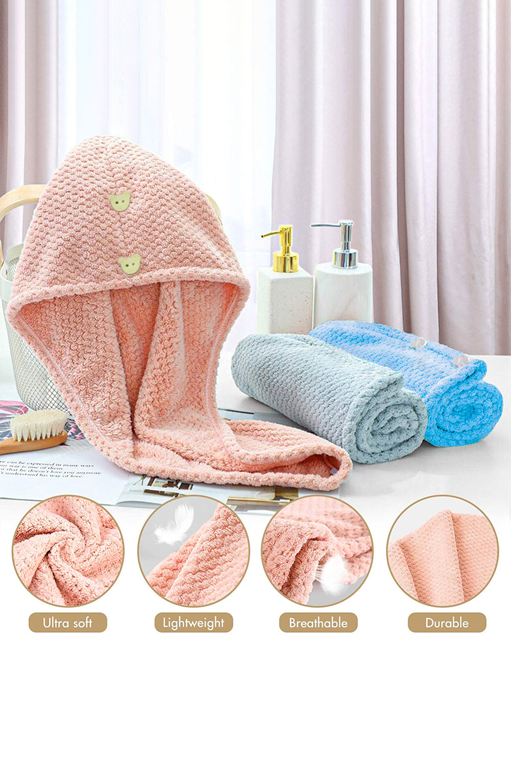 Pink Super-Absorbent Quick Drying Microfiber Hair Towel