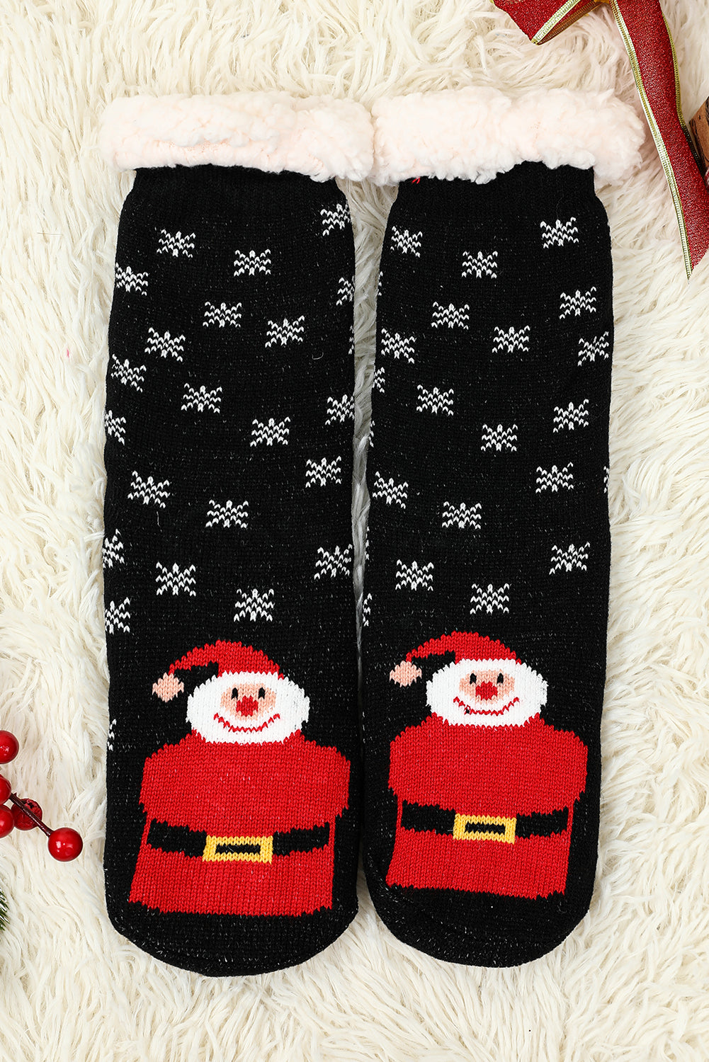 Black Christmas Cartoon Pattern Woolen Knit Socks