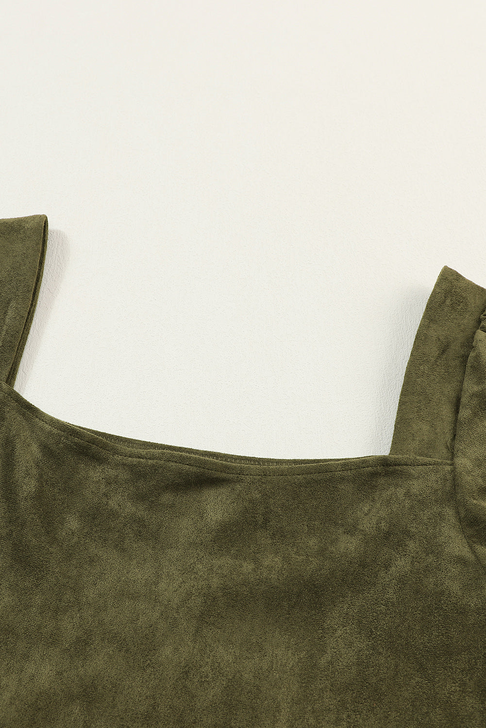 Green Washed Square Neck High Waist Flared Short Dress